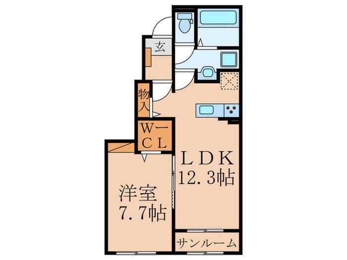 グランツコート花瀬 B(1LDK/1階)の間取り写真