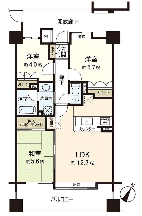 天神パークホームズ(3LDK/6階)の間取り写真