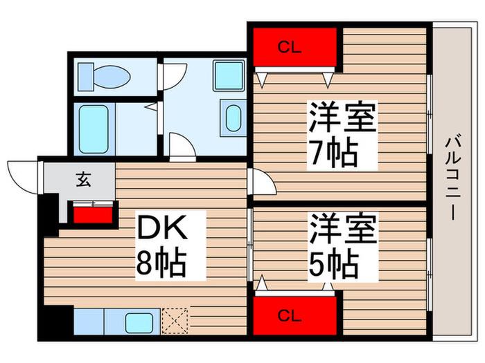 第3山田マンシオン(2DK/7階)の間取り写真