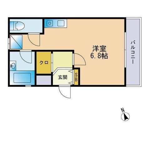 ホリデンハイツ西新(ワンルーム/2階)の間取り写真