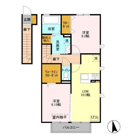 D-ROOM ウエスト(2LDK/2階)の間取り写真