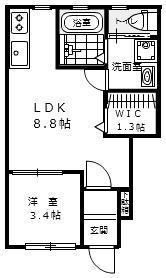 リエッタ西条岡町(1DK/1階)の間取り写真