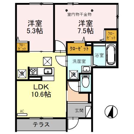 京和風 狐のかんざし(2LDK/1階)の間取り写真