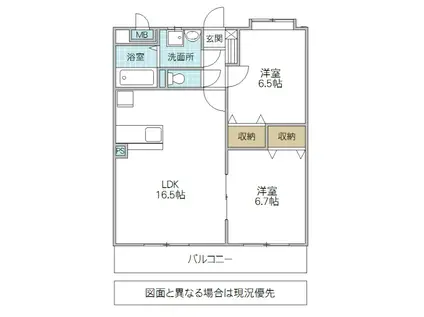 シャトー備前(2LDK/1階)の間取り写真