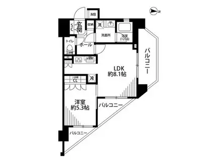 プレール・ドゥーク世田谷代田(1LDK/4階)の間取り写真