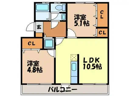 フロンティア葉山(2LDK/5階)の間取り写真