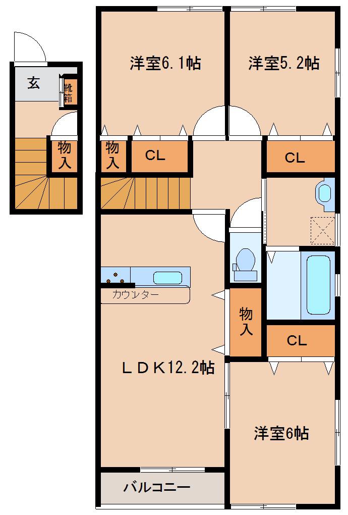 コンフォート大河原(3LDK/2階)の間取り写真