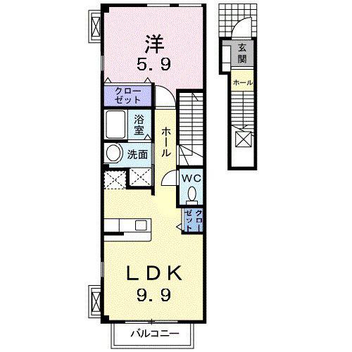 エアリーヴィラ弐番館(1LDK/2階)の間取り写真