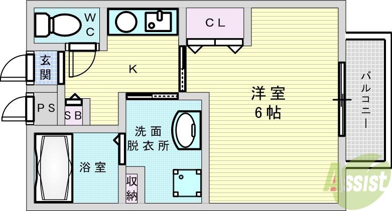 メルベーユ箕面Ⅱ(ワンルーム/1階)の間取り写真