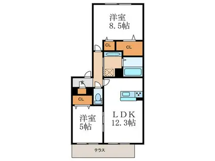 アトレーユ長岡京(2LDK/1階)の間取り写真