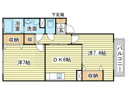 リヴェール磯浜 C棟(2DK/2階)の間取り写真