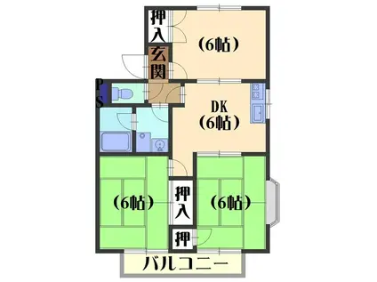 シルキーハイツ(3DK/2階)の間取り写真