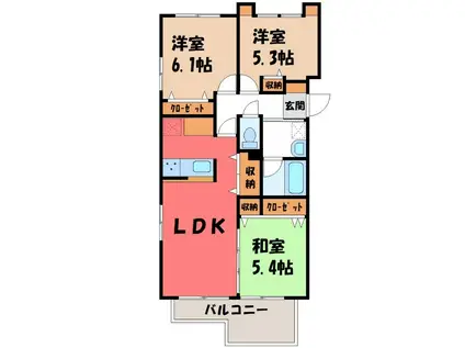 花水木の里B棟(2SLDK/2階)の間取り写真