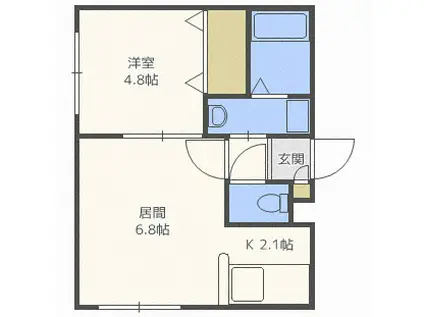 フェリーチェ北30条(1DK/3階)の間取り写真