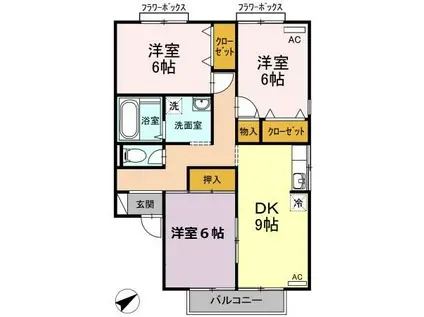 メルグランデB棟(3DK/2階)の間取り写真