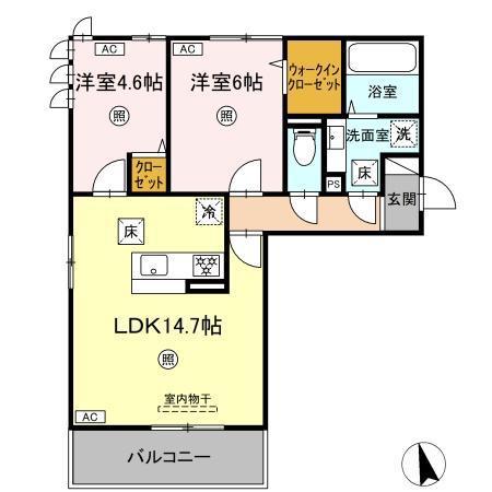クルール東野(2LDK/1階)の間取り写真