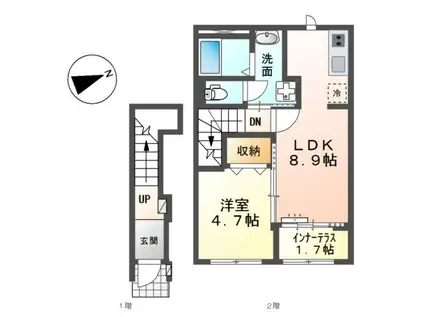 スターテラスII 福田町古新田(1LDK/2階)の間取り写真