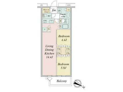 ブランシエスタ目黒中央町(2LDK/6階)の間取り写真