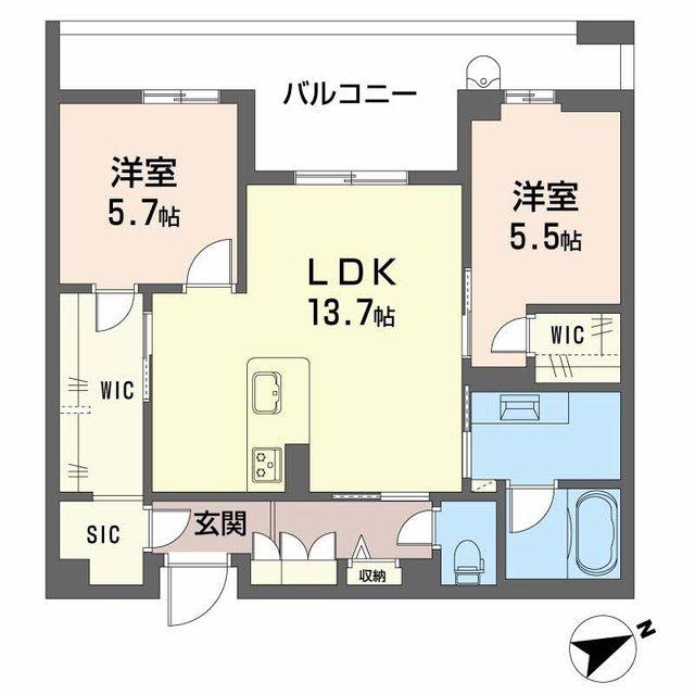 アルテーヌ浜寺元町(2LDK/2階)の間取り写真