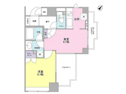 アルス恵比寿メイクス(1DK/6階)の間取り写真