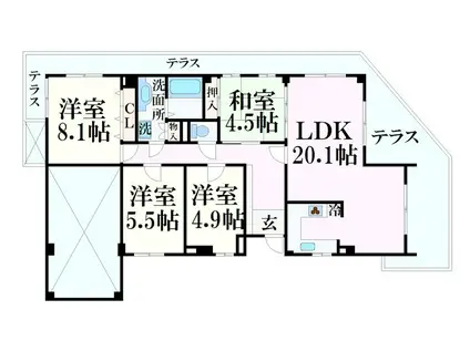 リブレ北新在家(4LDK/4階)の間取り写真