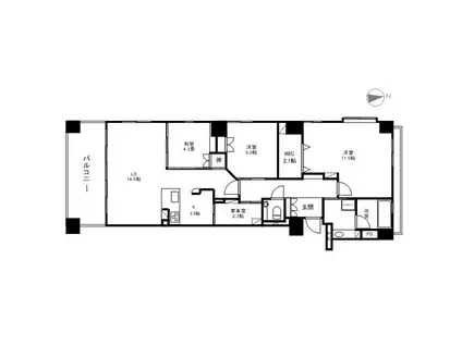 グランドハイツ岡田(2SLDK/6階)の間取り写真