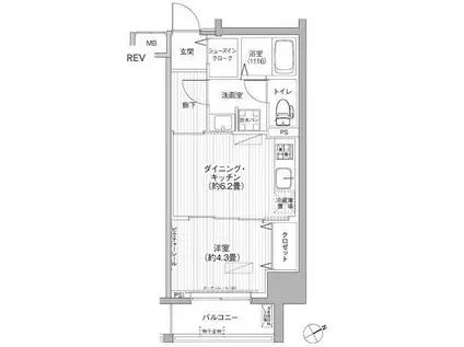 ワイズ柳橋(1DK/12階)の間取り写真
