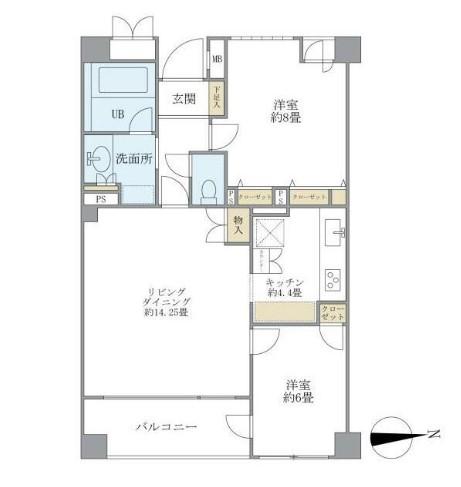 アパートメンツ東山(2LDK/1階)の間取り写真