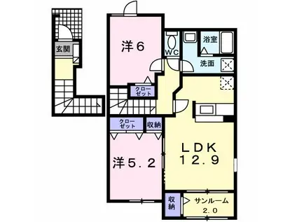 ウッディーコートI(2LDK/2階)の間取り写真