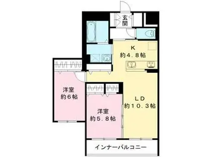 ティーメゾン グリシーヌ S棟(2LDK/2階)の間取り写真