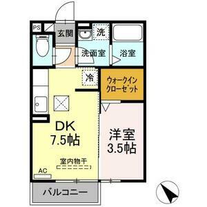 SEASIDE ウエスト(1DK/2階)の間取り写真