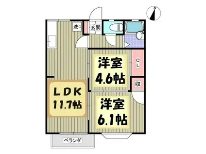 エメラルドハイツ(2LDK/2階)の間取り写真