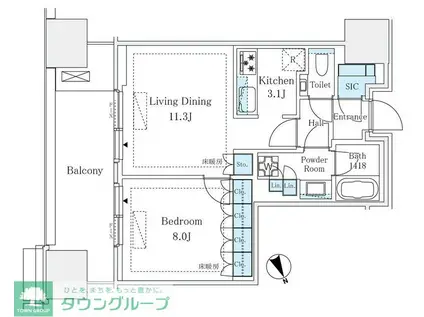 麻布台ヒルズレジデンスB(1LDK/8階)の間取り写真