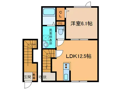 ラピスIII(1LDK/2階)の間取り写真