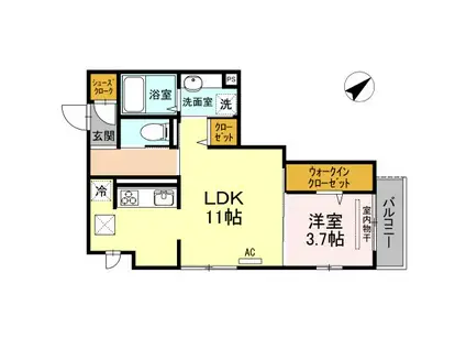 グランテリア庚午南(1LDK/1階)の間取り写真