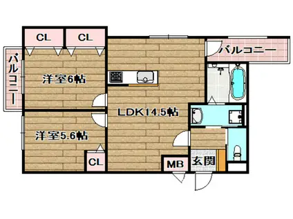 サイアミーズ春日町(2LDK/2階)の間取り写真