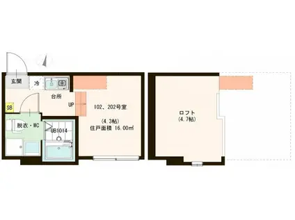 ハーモニーテラス梅田XIV(ワンルーム/2階)の間取り写真