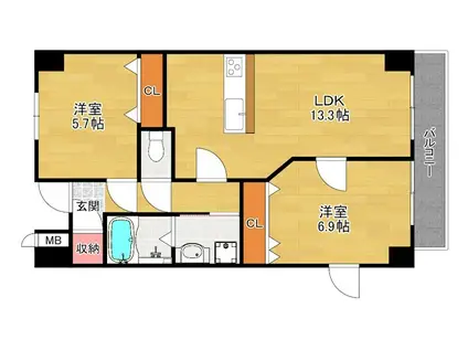 クレスト津田駅前(2LDK/6階)の間取り写真