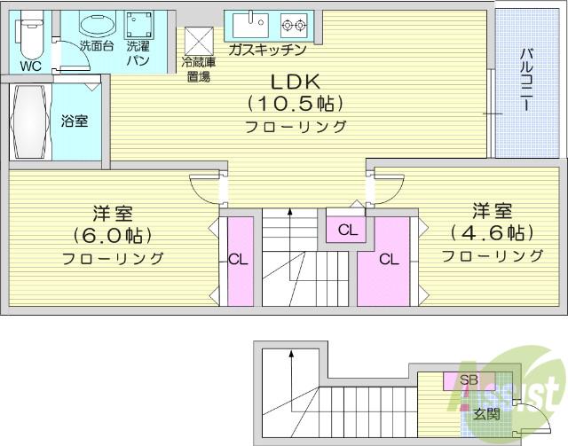 グランデュール1(2LDK/2階)の間取り写真