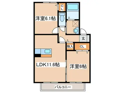 相原ヒルズ もも(2LDK/2階)の間取り写真