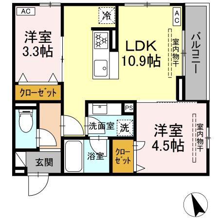 ライラック大船(2LDK/2階)の間取り写真