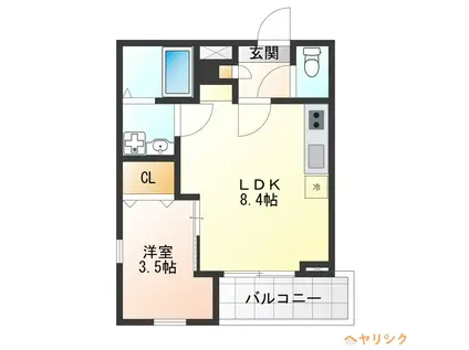CHERIM志賀本通IIIサウス(1LDK/2階)の間取り写真