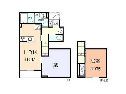 カクト・ユウB(1LDK/1階)の間取り写真