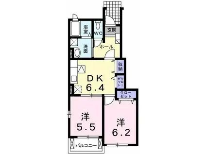 ゴールデン・リリィ D棟(2DK/1階)の間取り写真