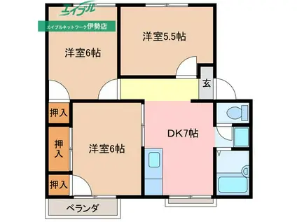 ヒルトップ(3DK/2階)の間取り写真