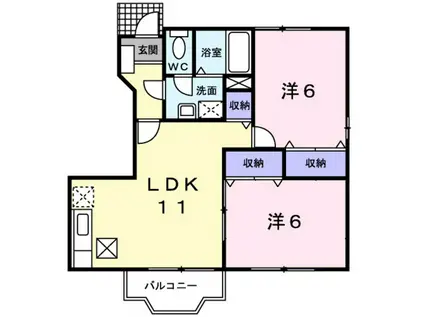 ハイムサンビレッジE(2LDK/1階)の間取り写真