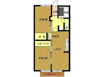 ヴァンベール道徳(2LDK/2階)の間取り写真