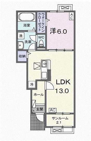 HALU(1LDK/1階)の間取り写真