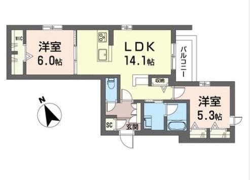 シャーメゾン 時間の翼(2LDK/1階)の間取り写真