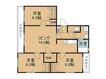 CUBE三原櫻館(3LDK/2階)の間取り写真